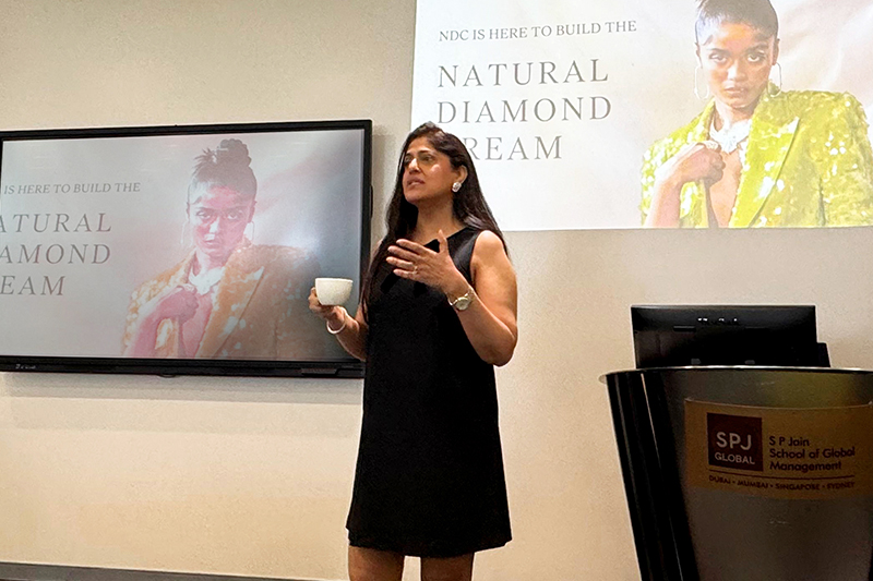 Richa Singh, Managing Director of the Natural Diamond Council, holds a luxury session with MGLuxM students at SP Jain in Mumbai.